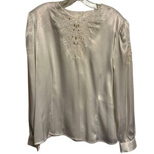 Vintage Women’s Ivory Lace & Floral Long Sleeve Blouse by Nicola - Size 12